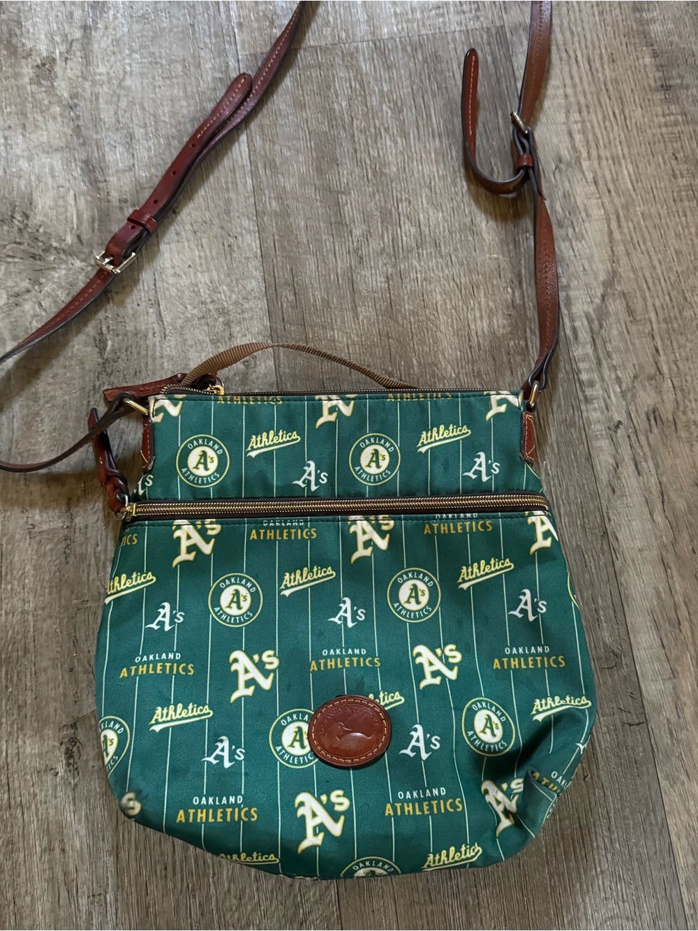 Vintage Dooney Bourke MLB Oakland Athletics Green Canvas Crossbody Bucket Bag